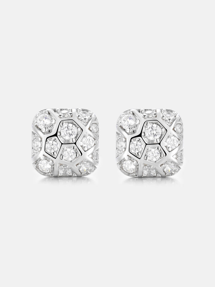 Irregular Grid Square Moissanite Stud Earrings