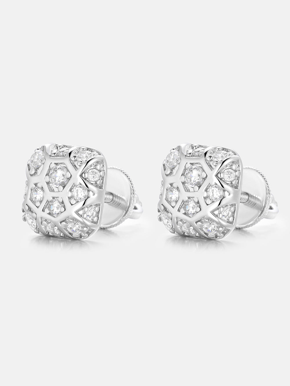 Irregular Grid Square Moissanite Stud Earrings