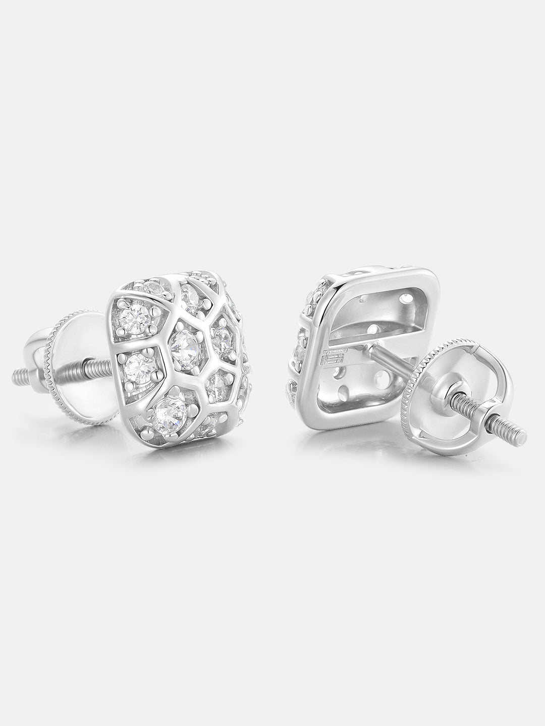 Irregular Grid Square Moissanite Stud Earrings