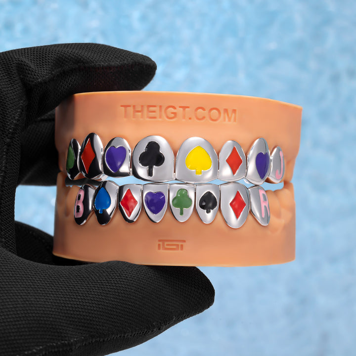 "JBR" Poker Suits Multi Color Enamel Grillz