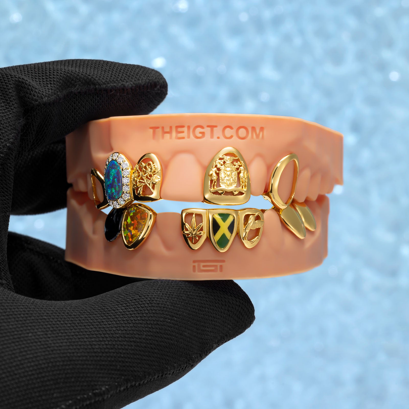 Jamaica Flag Opal Moissanite Open Face Grillz