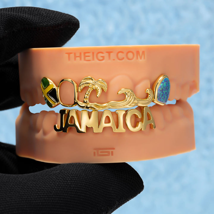 Jamaica Flag Palm Wave Opal Grillz - ICEGIANT