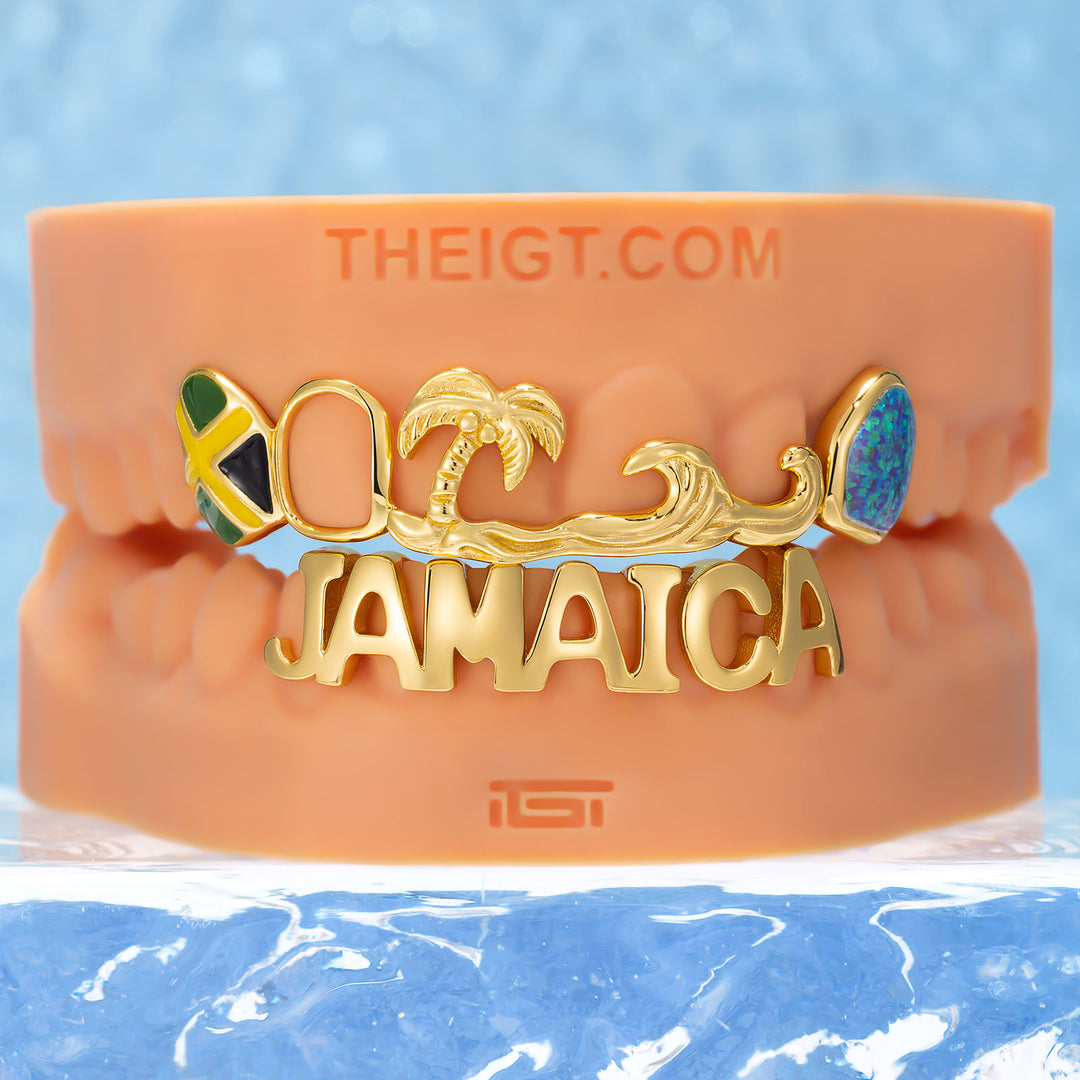 Jamaica Flag Palm Wave Opal Grillz - ICEGIANT