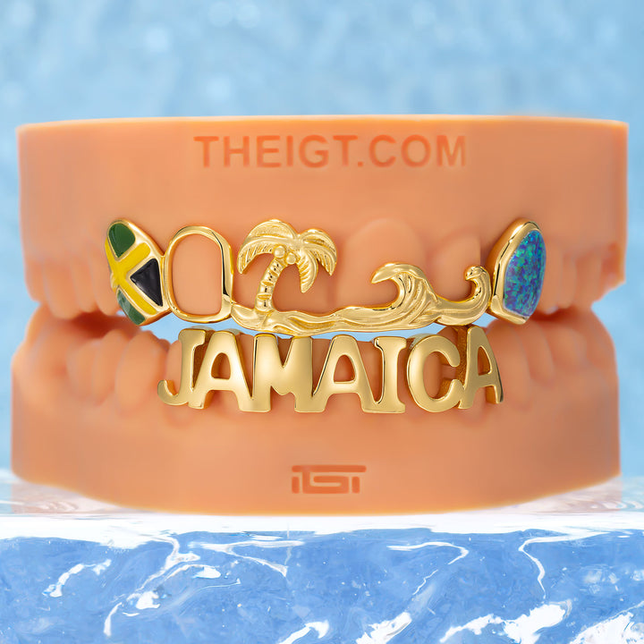 Jamaica Flag Palm Wave Opal Grillz - ICEGIANT