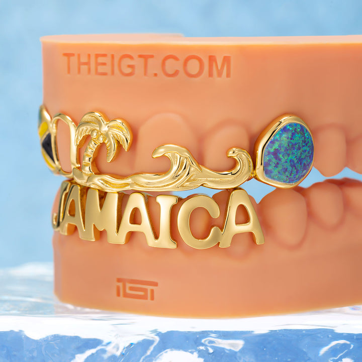 Jamaica Flag Palm Wave Opal Grillz - ICEGIANT