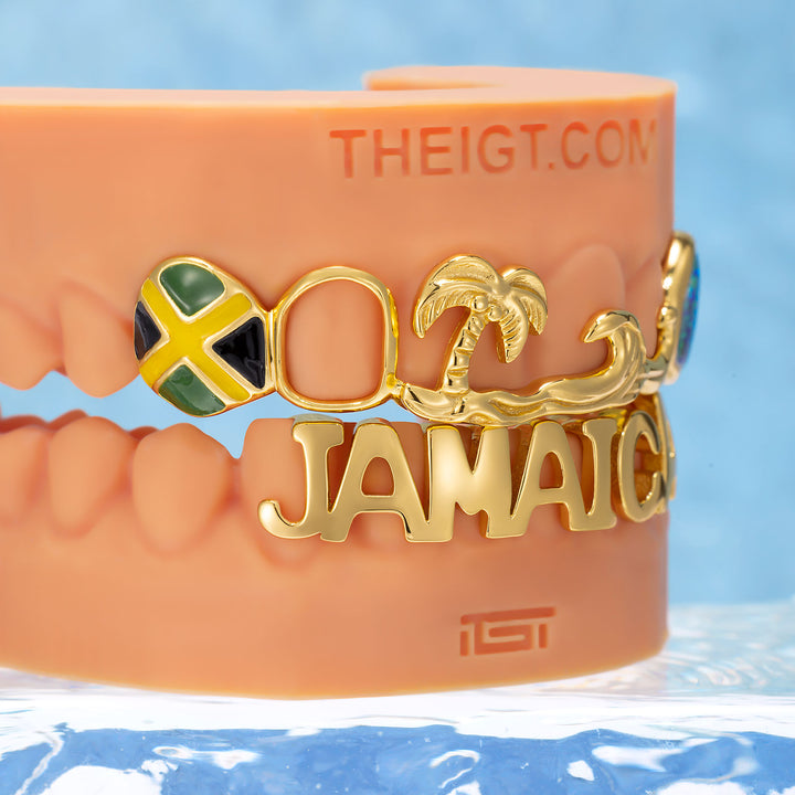 Jamaica Flag Palm Wave Opal Grillz - ICEGIANT