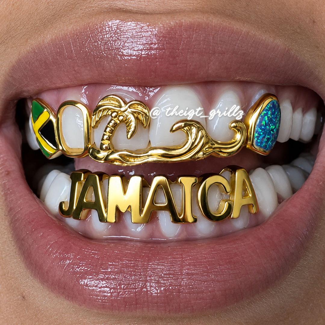 Jamaica Flag Palm Wave Opal Grillz