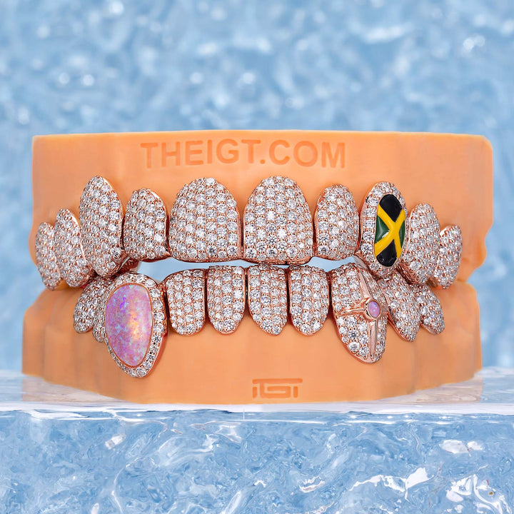 Moissanite & Opal Jamaican Flag Style Grillz