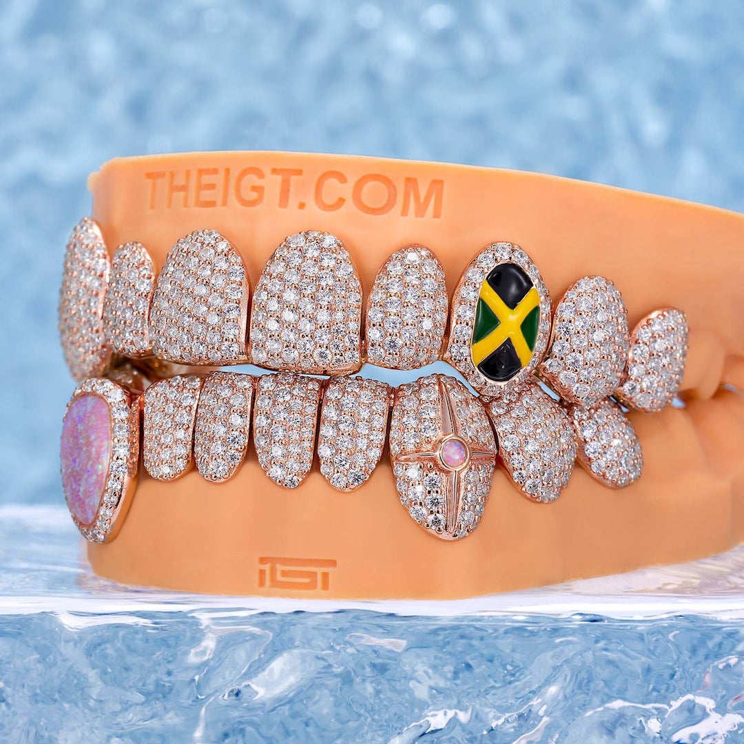 Moissanite & Opal Jamaican Flag Style Grillz
