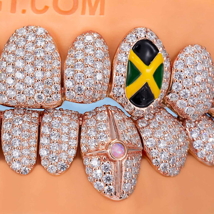 Moissanite & Opal Jamaican Flag Style Grillz