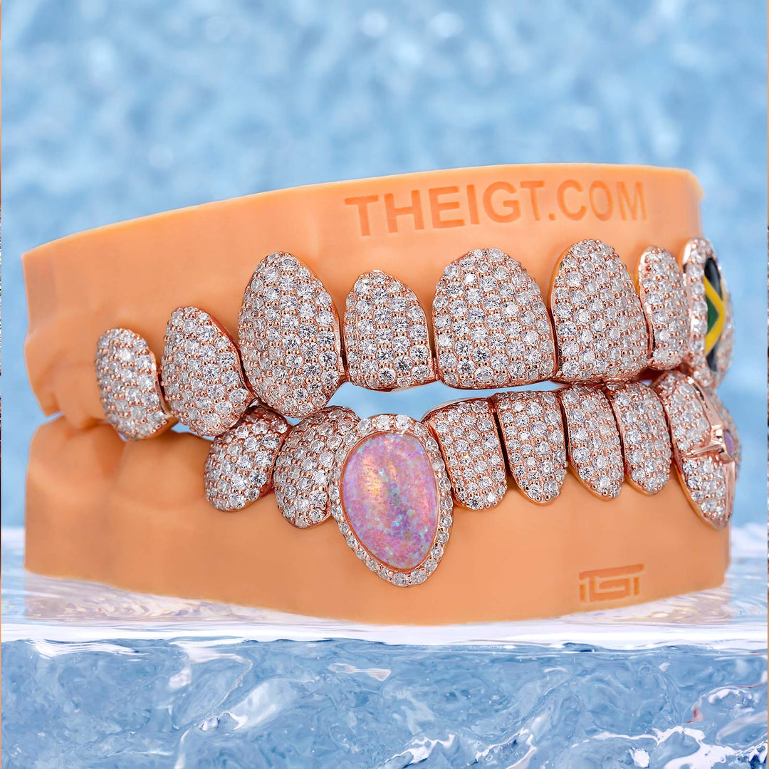 Moissanite & Opal Jamaican Flag Style Grillz