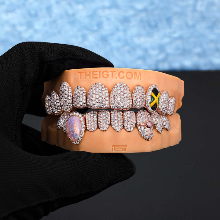 Moissanite & Opal Jamaican Flag Style Grillz