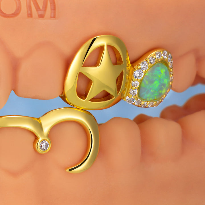 Enamel Jirachi Opal & White Moissanite Style Grillz