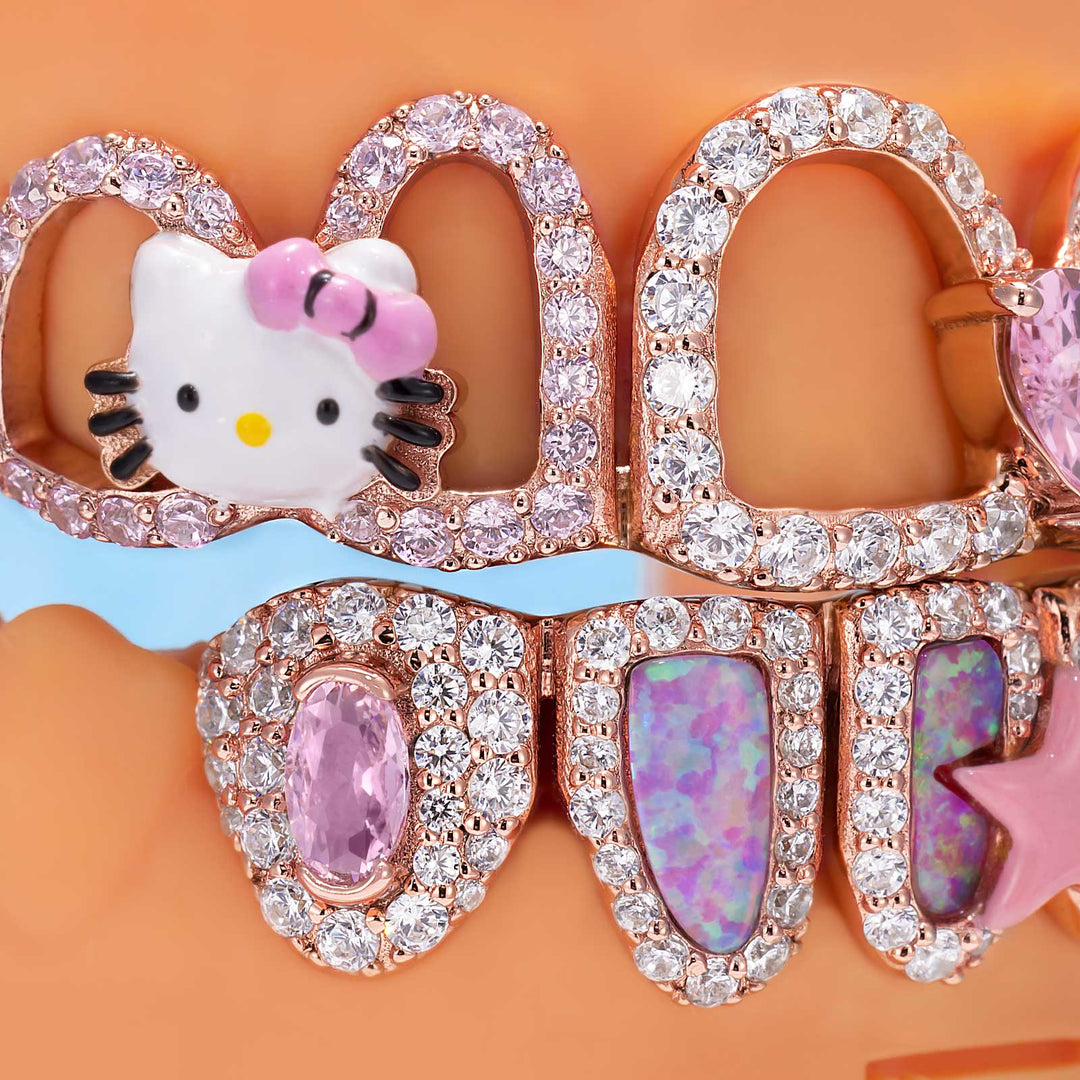 Kawaii Opal Pink Heart & Ribbon Grillz