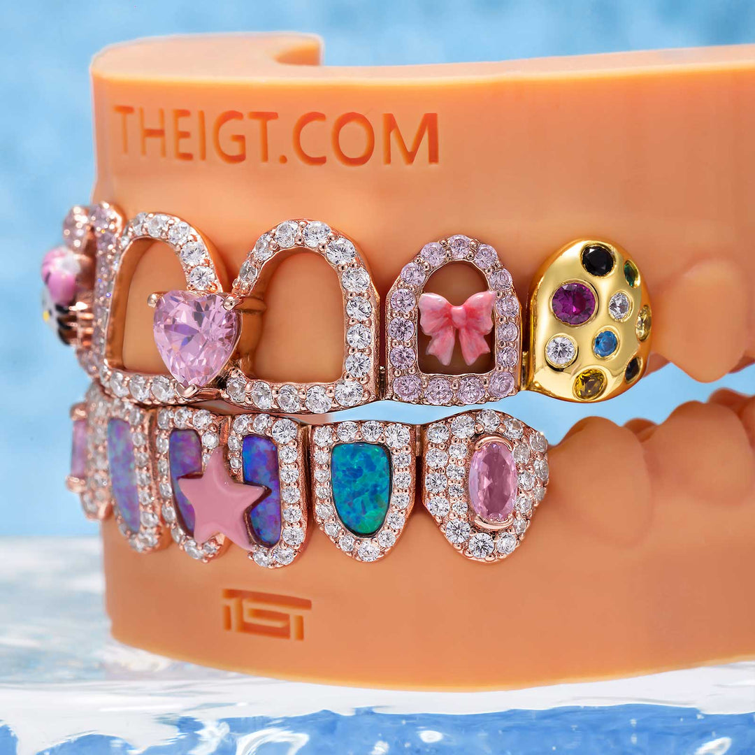Kawaii Opal Pink Heart & Ribbon Grillz