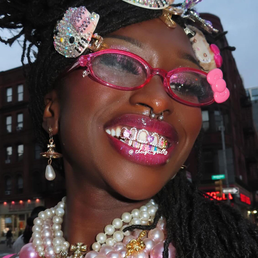 Kawaii Opal Pink Heart & Ribbon Grillz