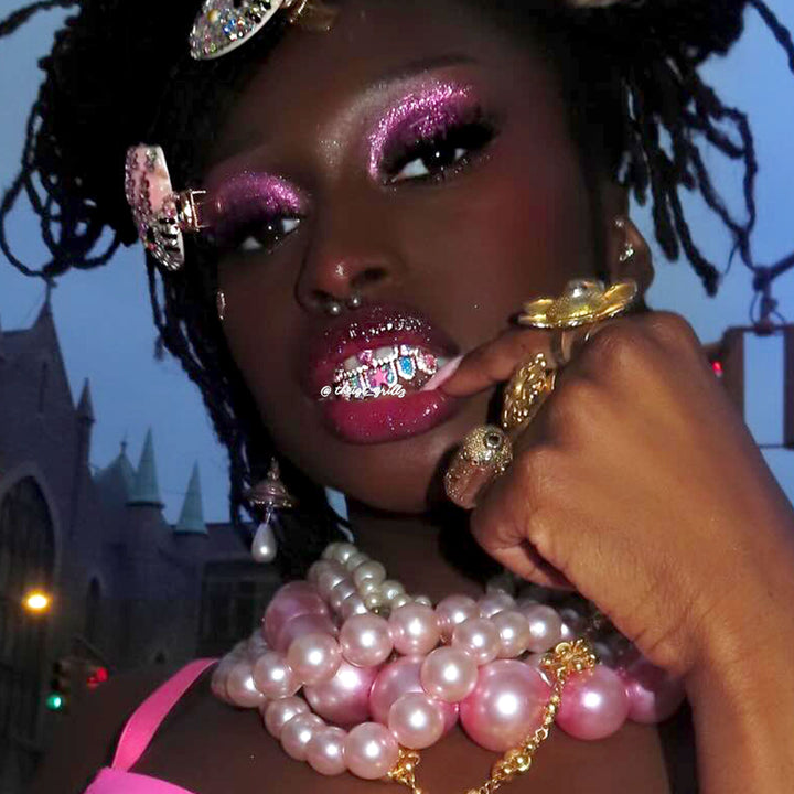 Kawaii Opal Pink Heart & Ribbon Grillz