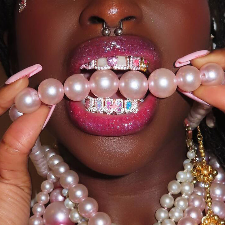 Kawaii Opal Pink Heart & Ribbon Grillz