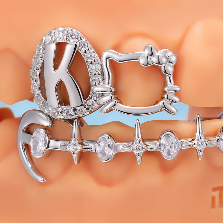 Kitty Bow Oval Starburst Bar Grillz