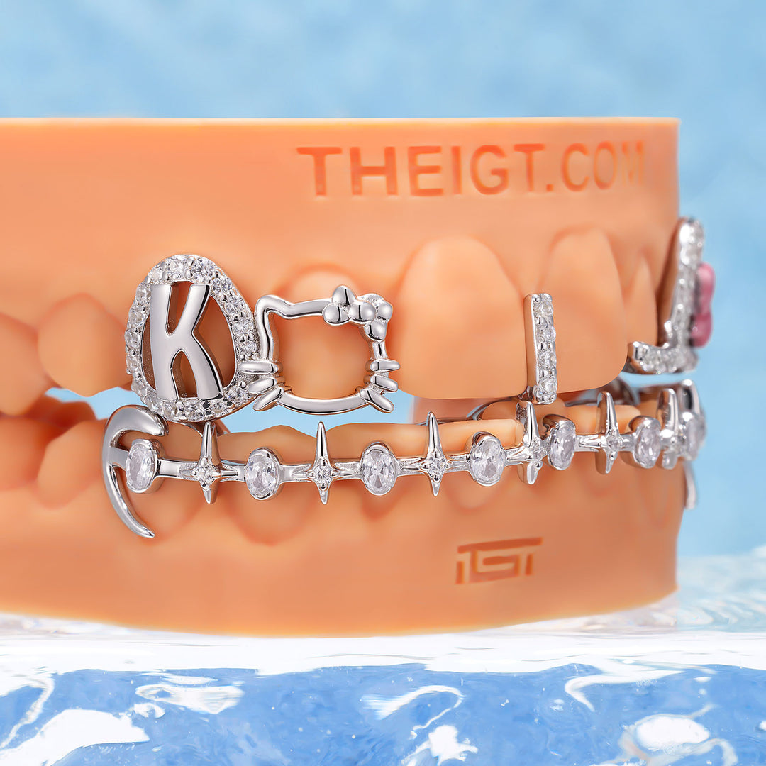 Kitty Bow Oval Starburst Bar Grillz