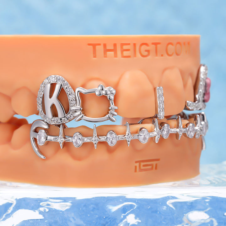 Kitty Bow Oval Starburst Bar Grillz