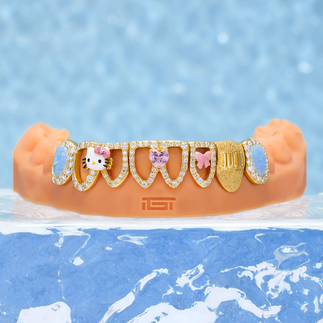 "Kitty JuJu" Blue Opal & Pink Heart Set