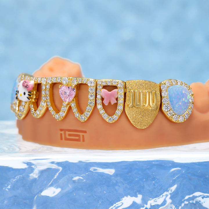 "Kitty JuJu" Blue Opal & Pink Heart Set
