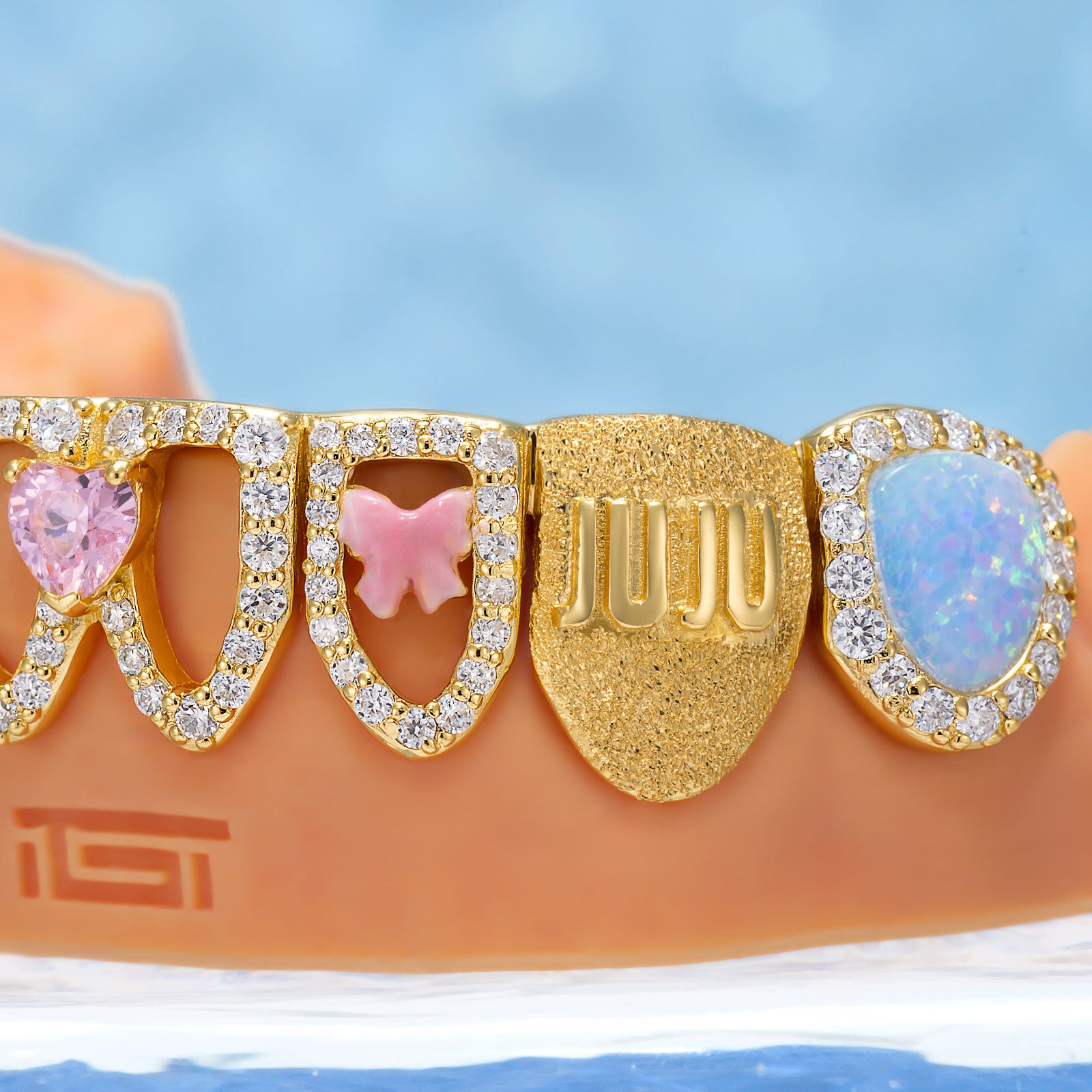Kitty JuJu Custom Grillz: Blue Opal & Pink Heart Luxury Set – ICEGIANT