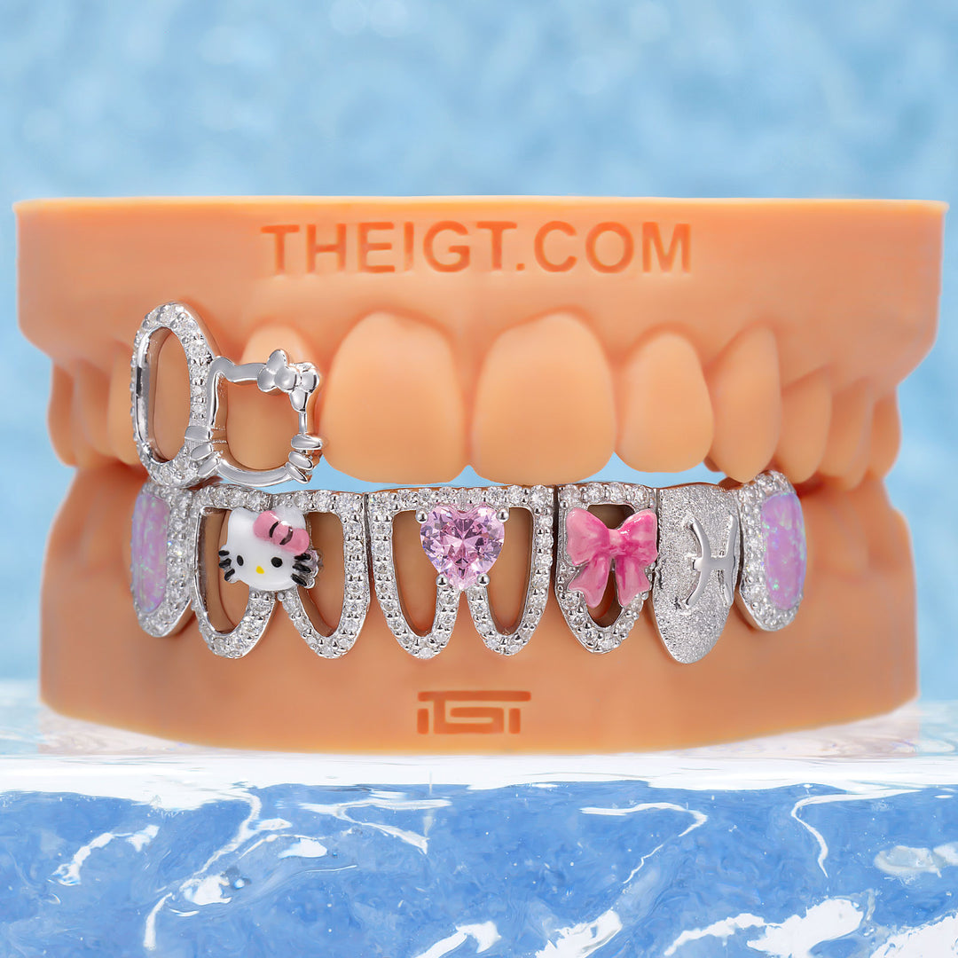 "Kitty JuJu" Blue Opal & Pink Heart Set