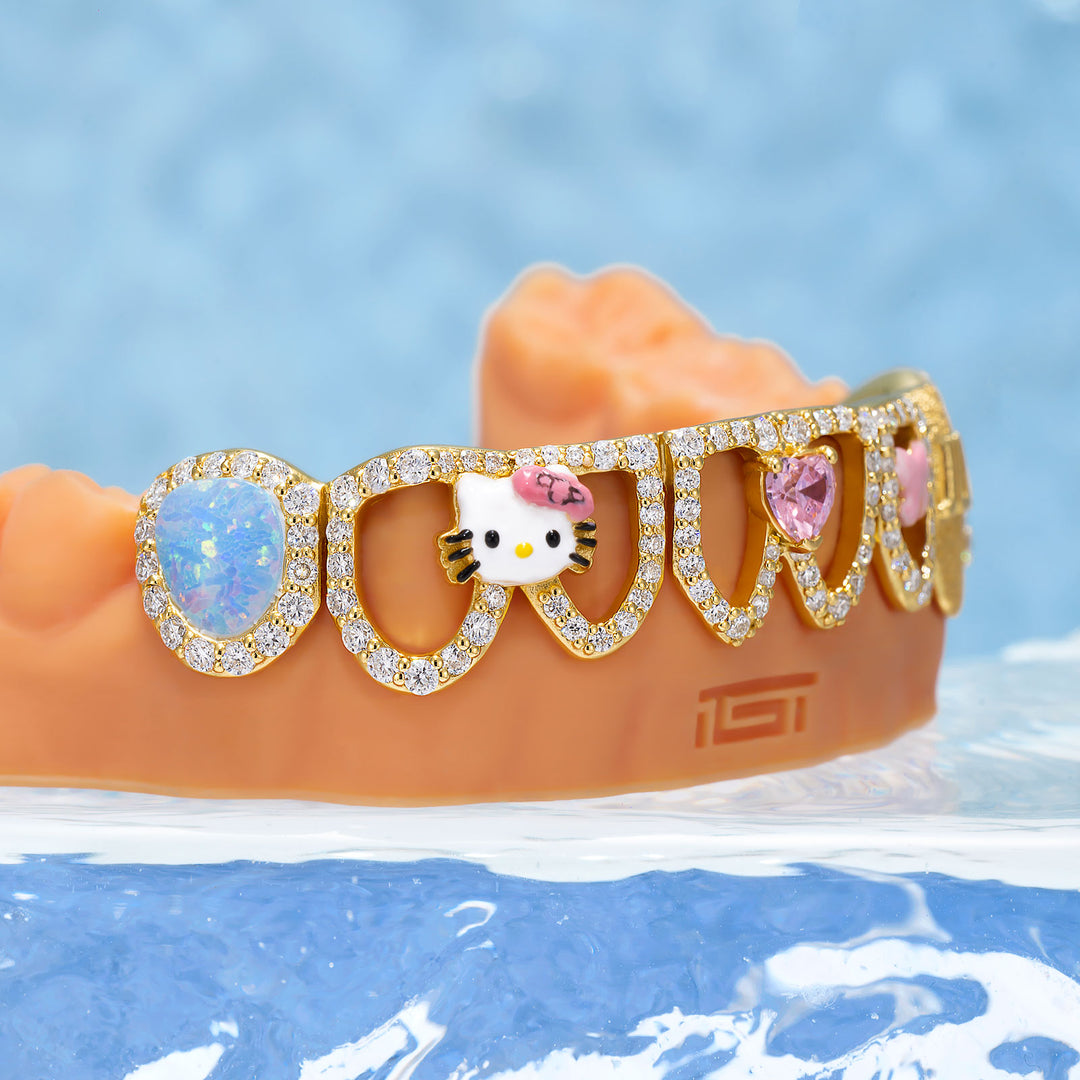 "Kitty JuJu" Blue Opal & Pink Heart Set