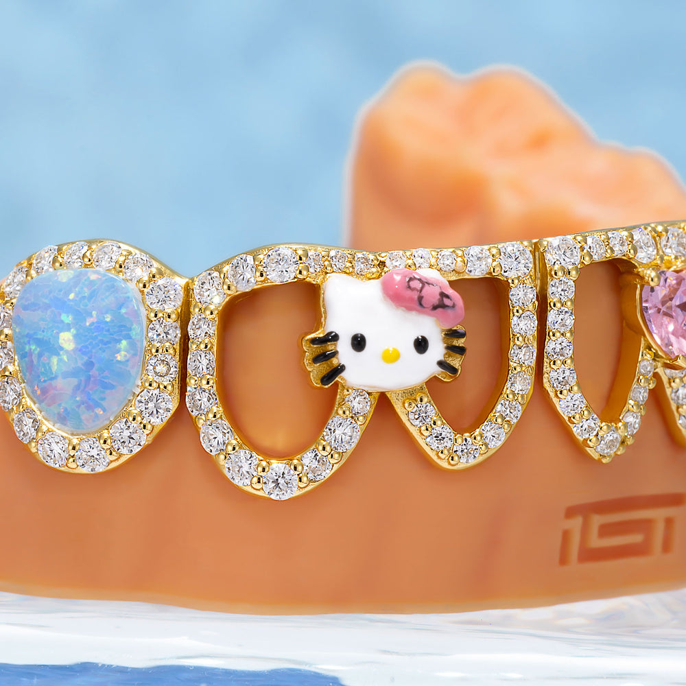 "Kitty JuJu" Blue Opal & Pink Heart Set