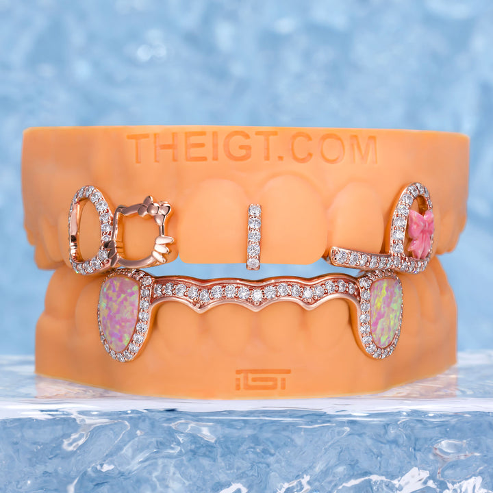 Moissanite Kitty Ribbon Opal & Enamel Fangs Set