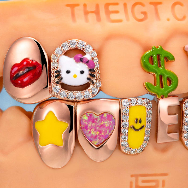 Kitty & Opal & Enamel Diamond Grillz