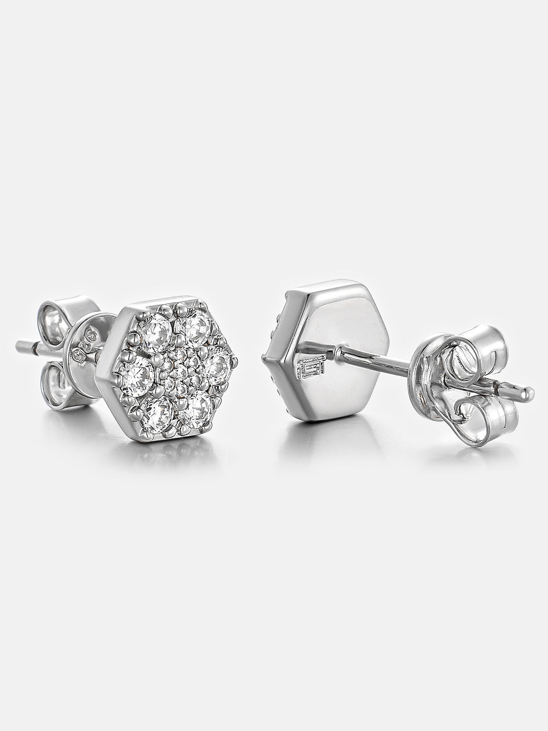 Lab Diamond Double Hex Halo Cluster Stud Earrings