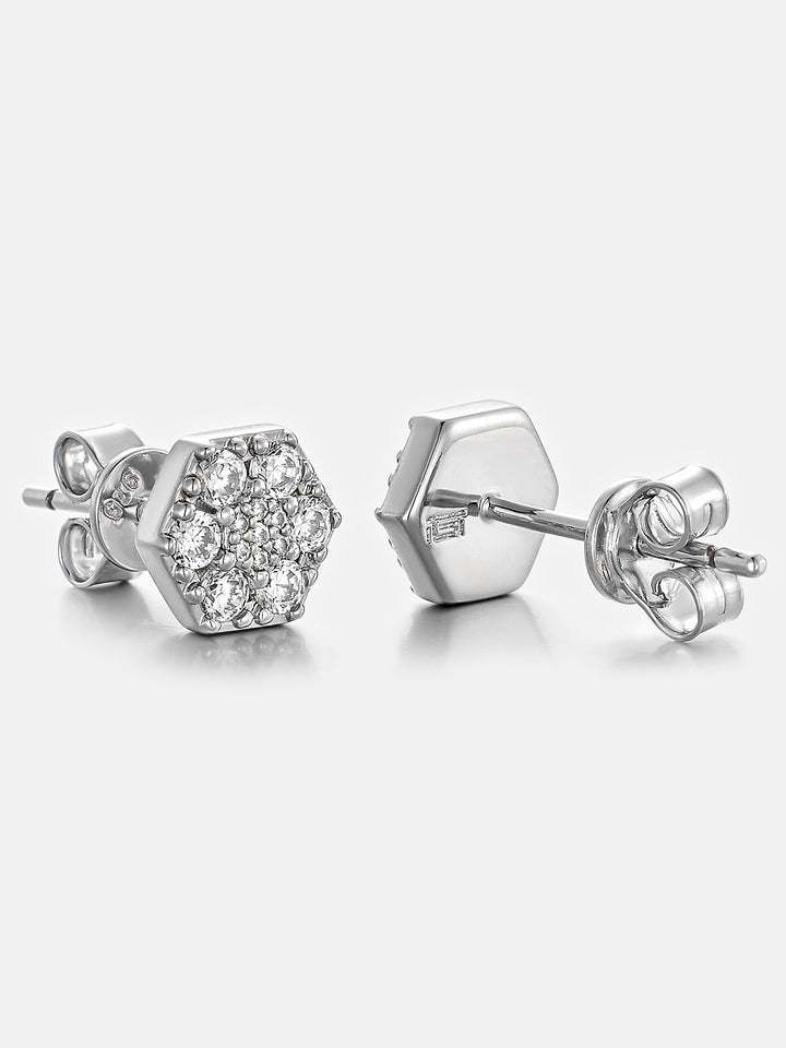 Lab Diamond Double Hex Halo Cluster Stud Earrings