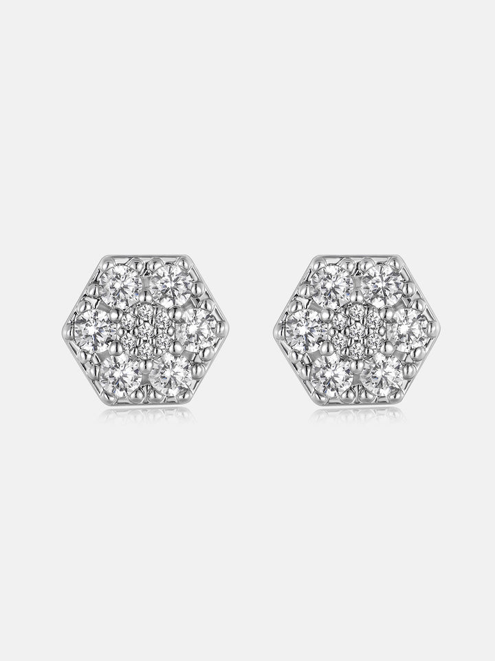 Lab Diamond Double Hex Halo Cluster Stud Earrings