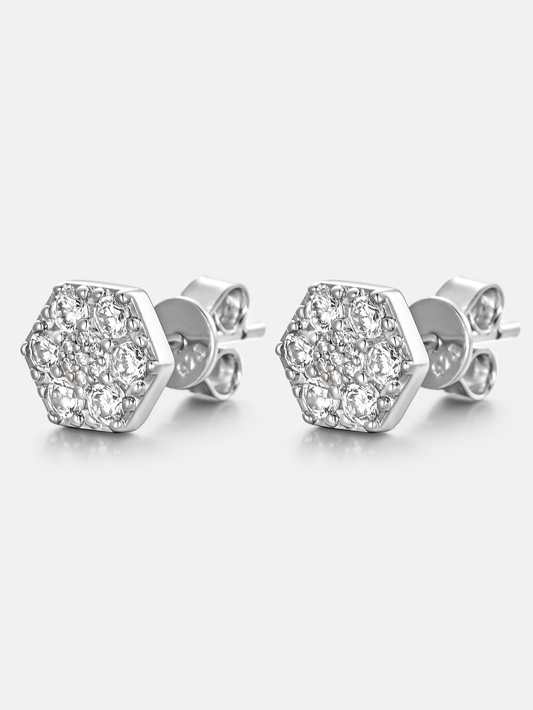 Lab Diamond Double Hex Halo Cluster Stud Earrings