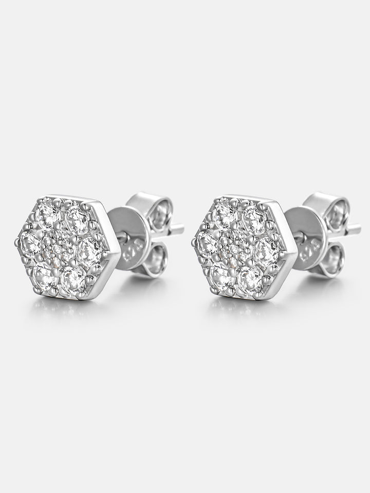 Lab Diamond Double Hex Halo Cluster Stud Earrings