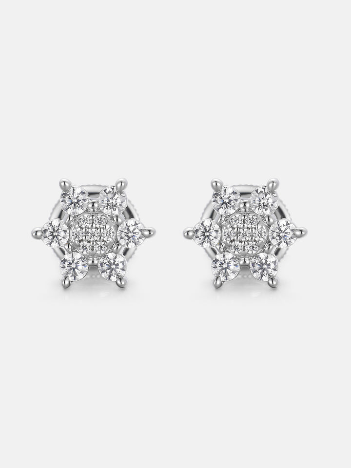 Lab Diamond Hex Starburst Cluster Stud Earrings