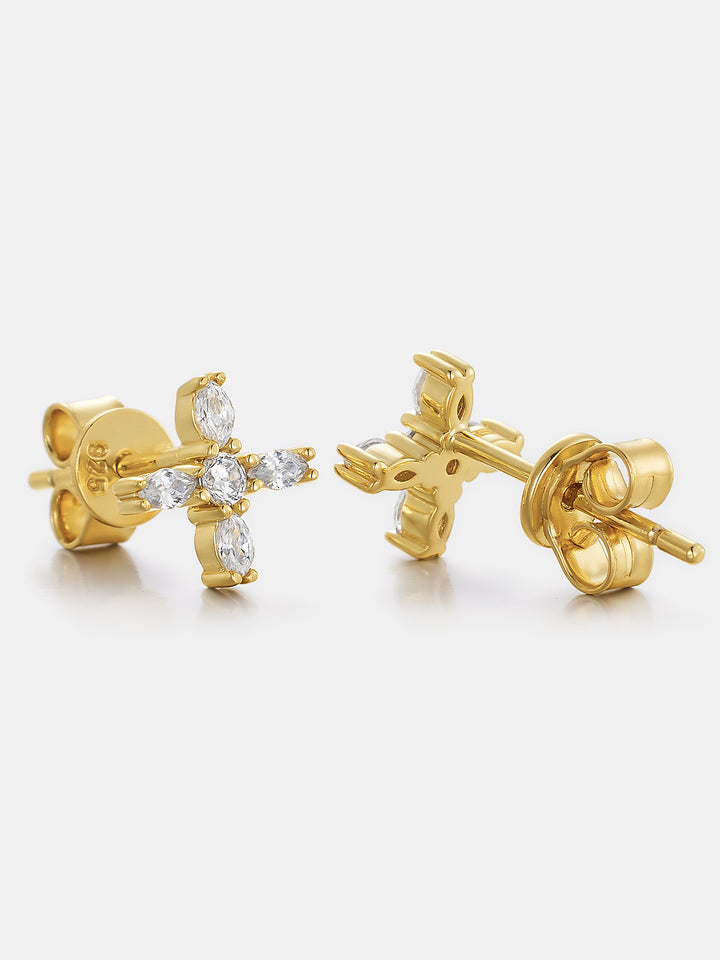 Lab Diamond Marquise Floral Cross Stud Earrings