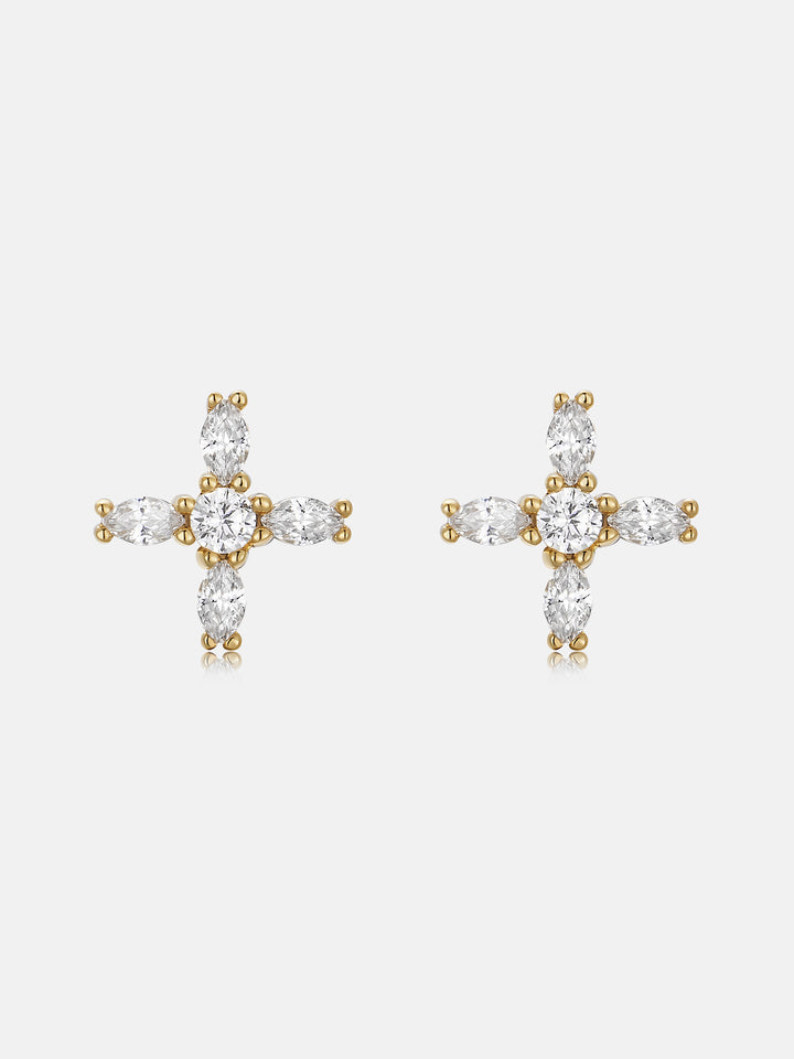 Lab Diamond Marquise Floral Cross Stud Earrings