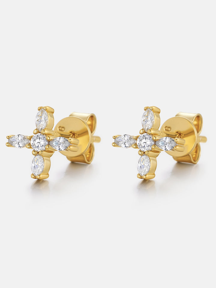 Lab Diamond Marquise Floral Cross Stud Earrings