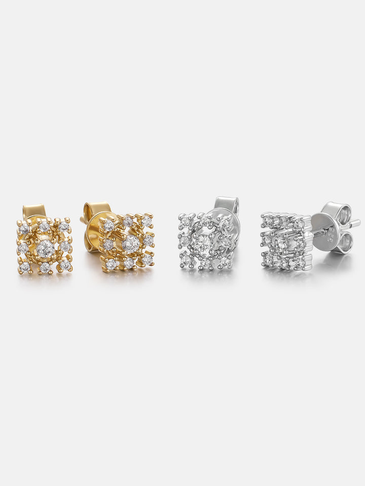 Lab Diamond Square Halo Bead Cluster Stud Earrings