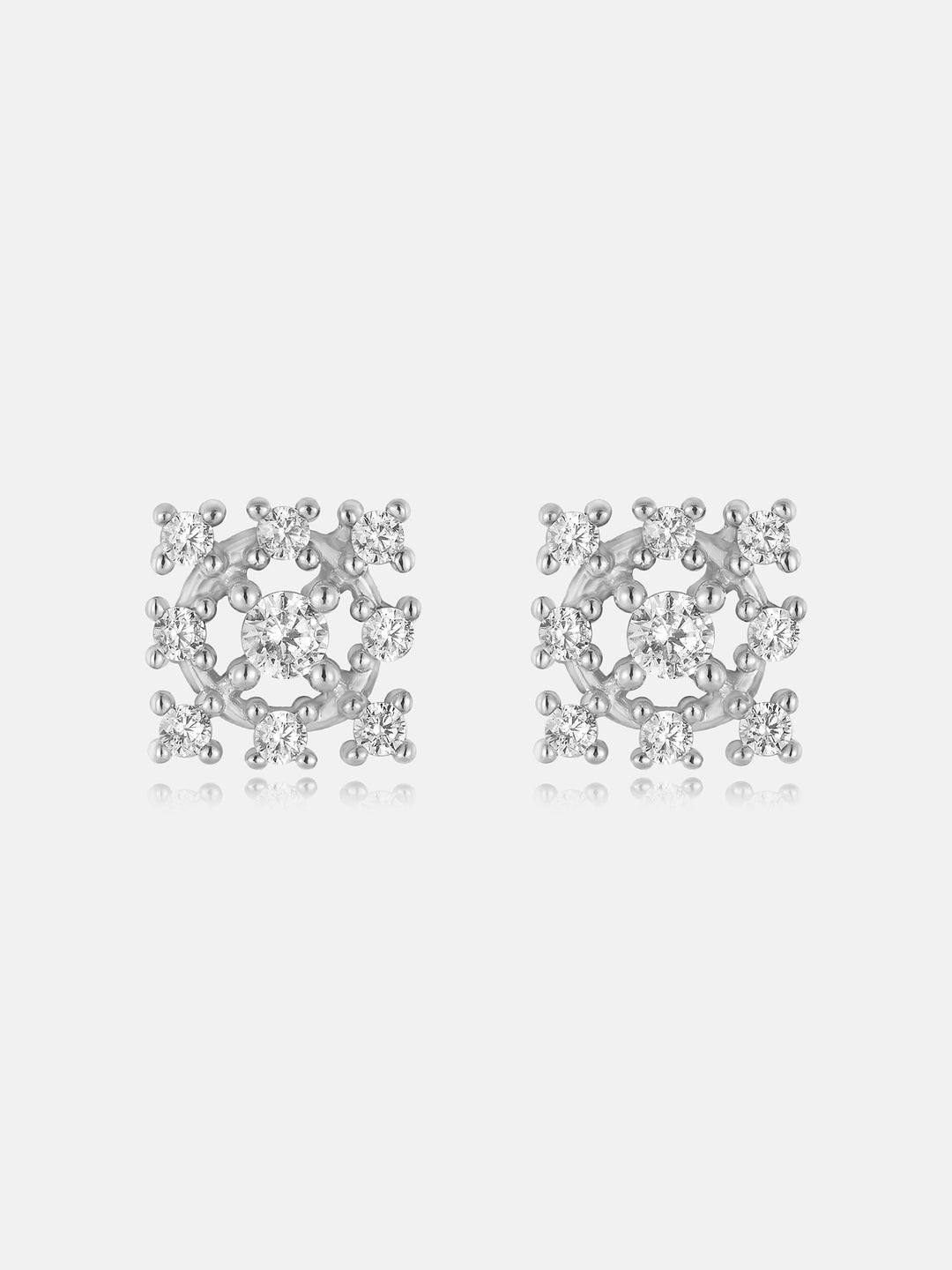 Lab Diamond Square Halo Bead Cluster Stud Earrings