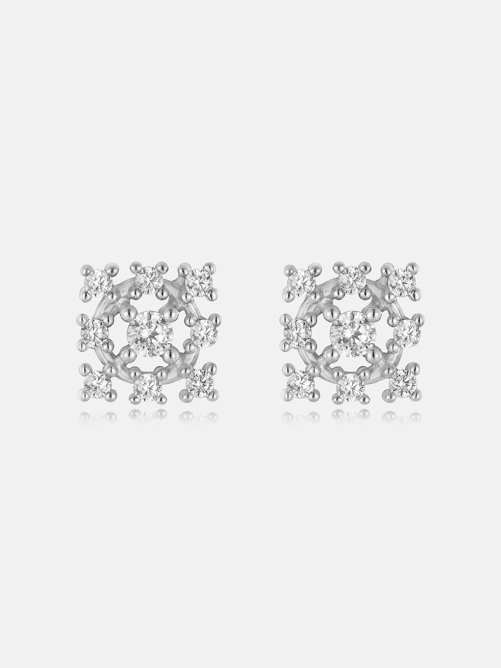 Lab Diamond Square Halo Bead Cluster Stud Earrings