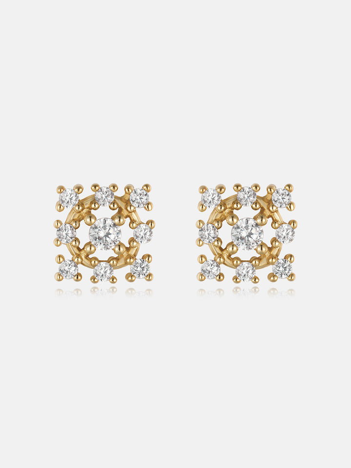 Lab Diamond Square Halo Bead Cluster Stud Earrings