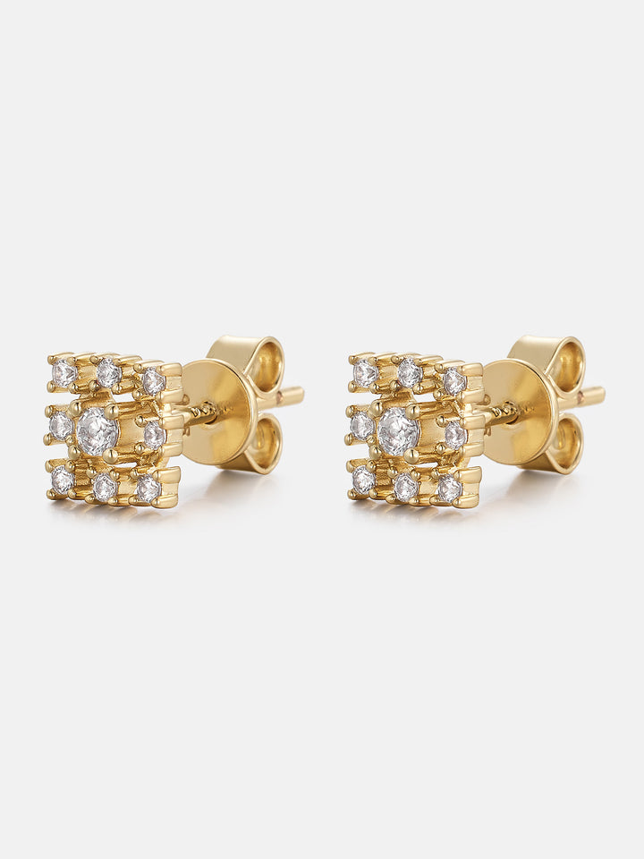 Lab Diamond Square Halo Bead Cluster Stud Earrings