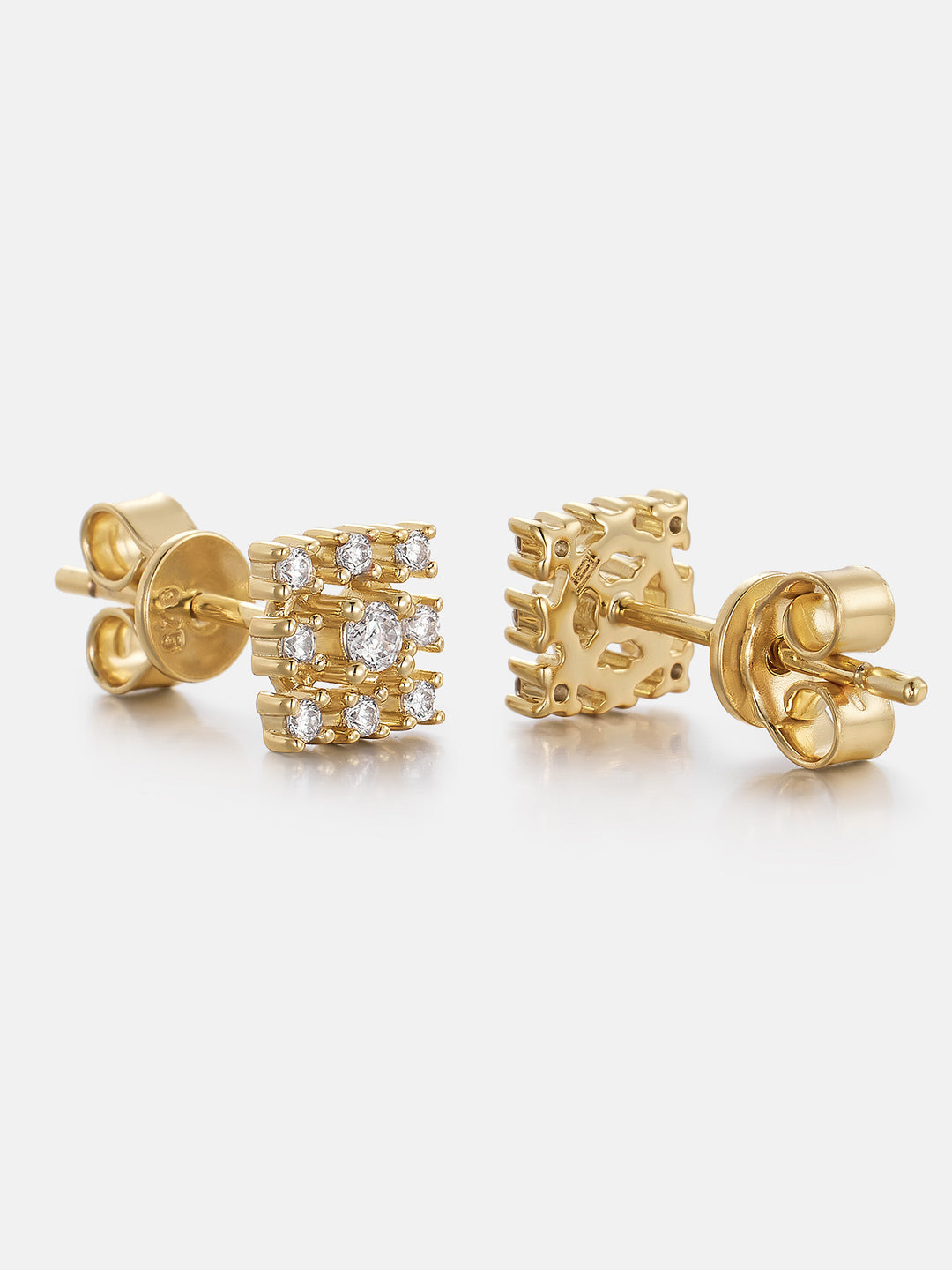 Lab Diamond Square Halo Bead Cluster Stud Earrings