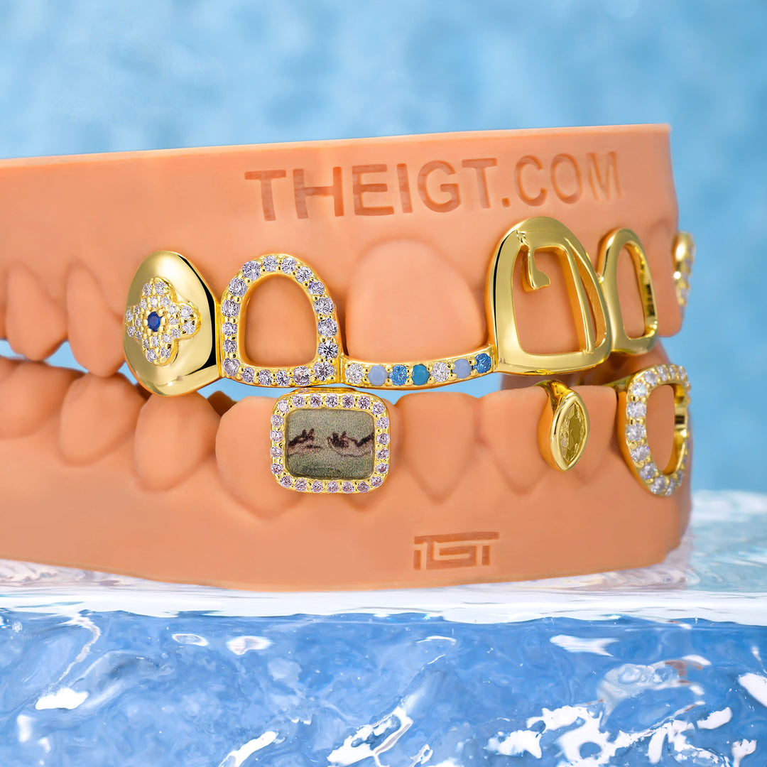 Lucky Clover Open Face Grillz (with photo Print)