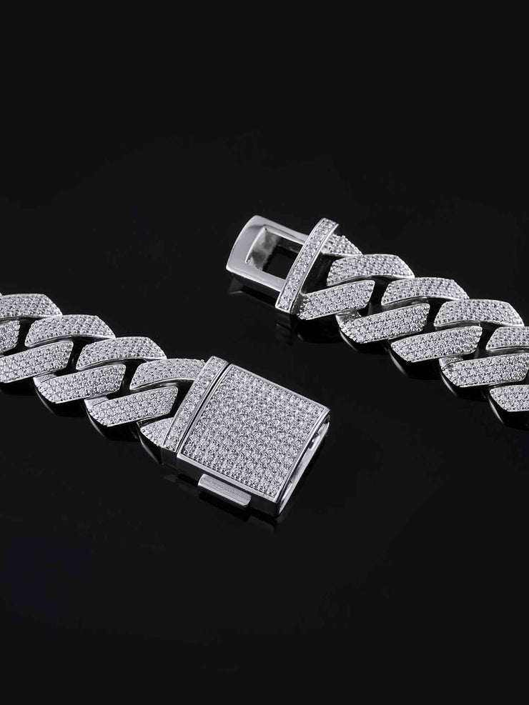 19mm Prong Cuban Link Bracelet in White Gold